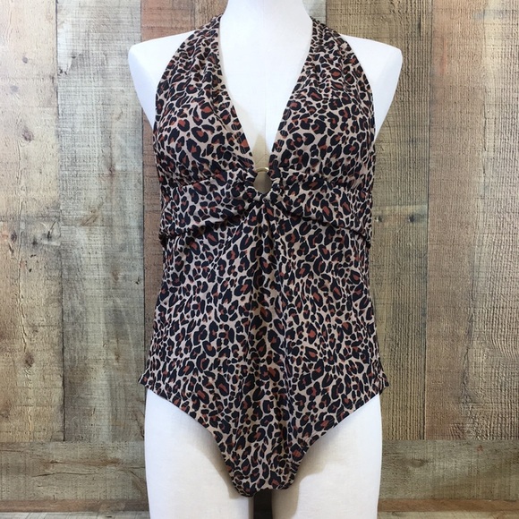 Kona‎ Sol Swimsuit Womens XL One Piece Tan Brown Leopard Print Swimwear - Picture 1 of 15